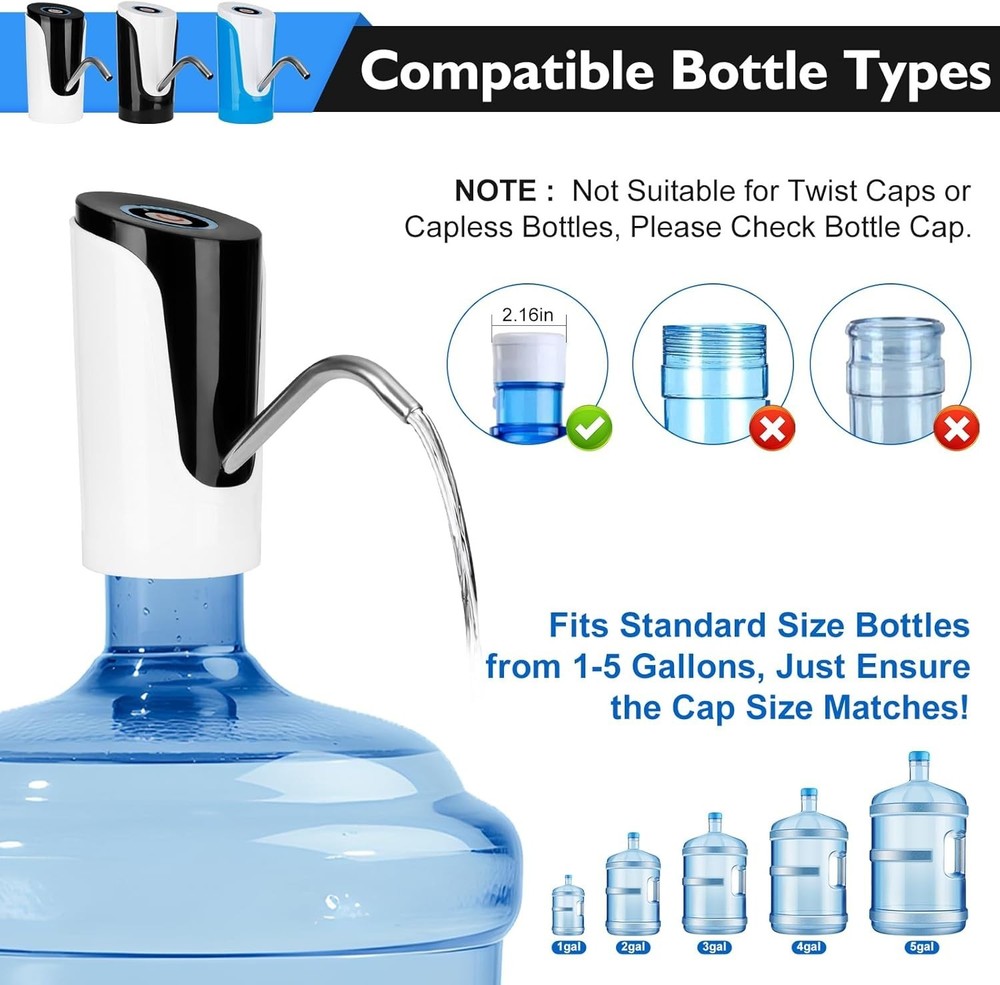 Water Bottle Switch Pump Electric Automatic Universal Dispenser 2-5 Gallon USB