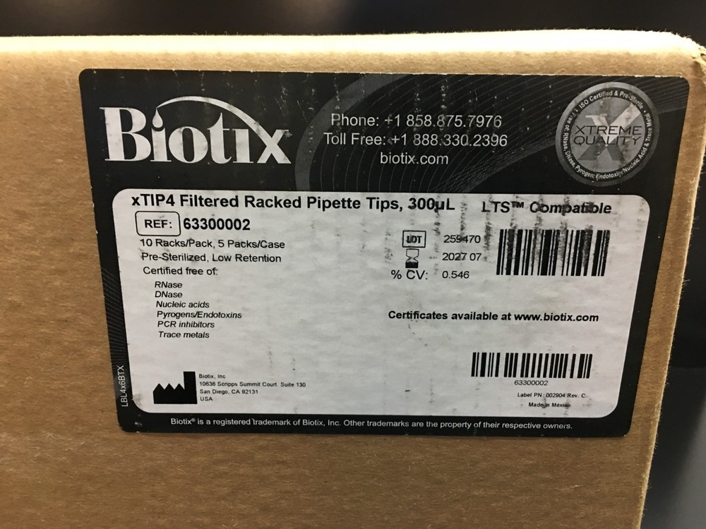 Biotix REF 63300002 xTIP4 Filtered Racked Pipette Tips 300uL Low Retention