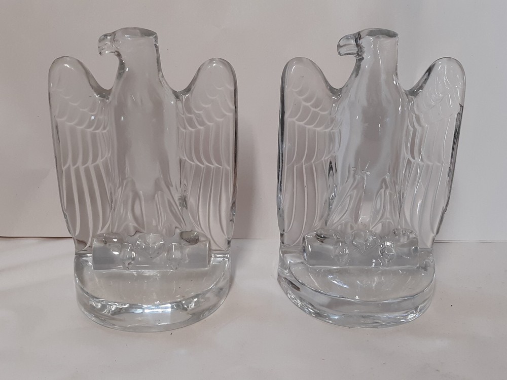 Pair Cast Glass Eagle Bookends Possibly Baccarat