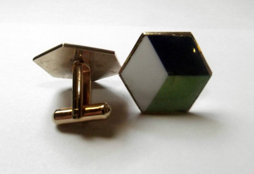 Multi-colored Hexagonal Cufflinks w/ Gold Tone (2M.1)