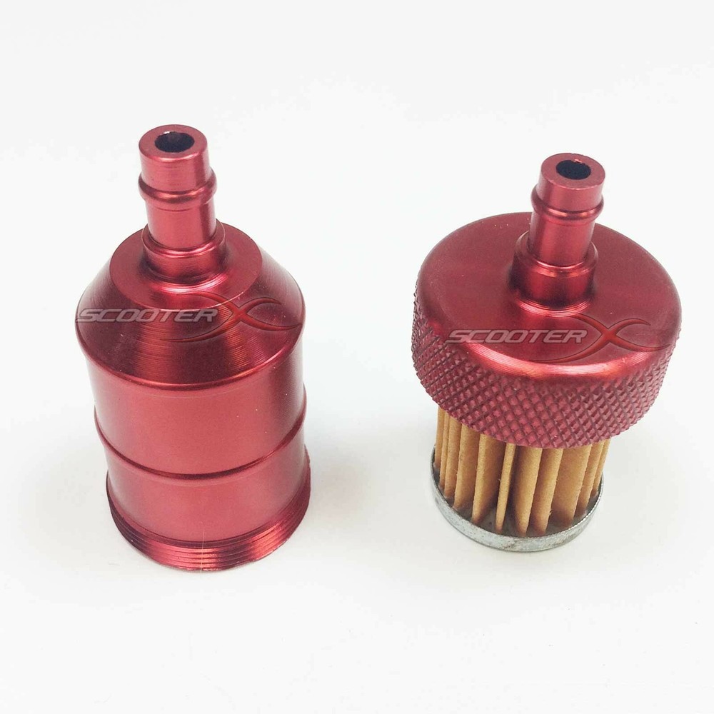 High Flow Fuel Filter Paper Element 1/4" MX Pit Bike Small Engine Anodized RED