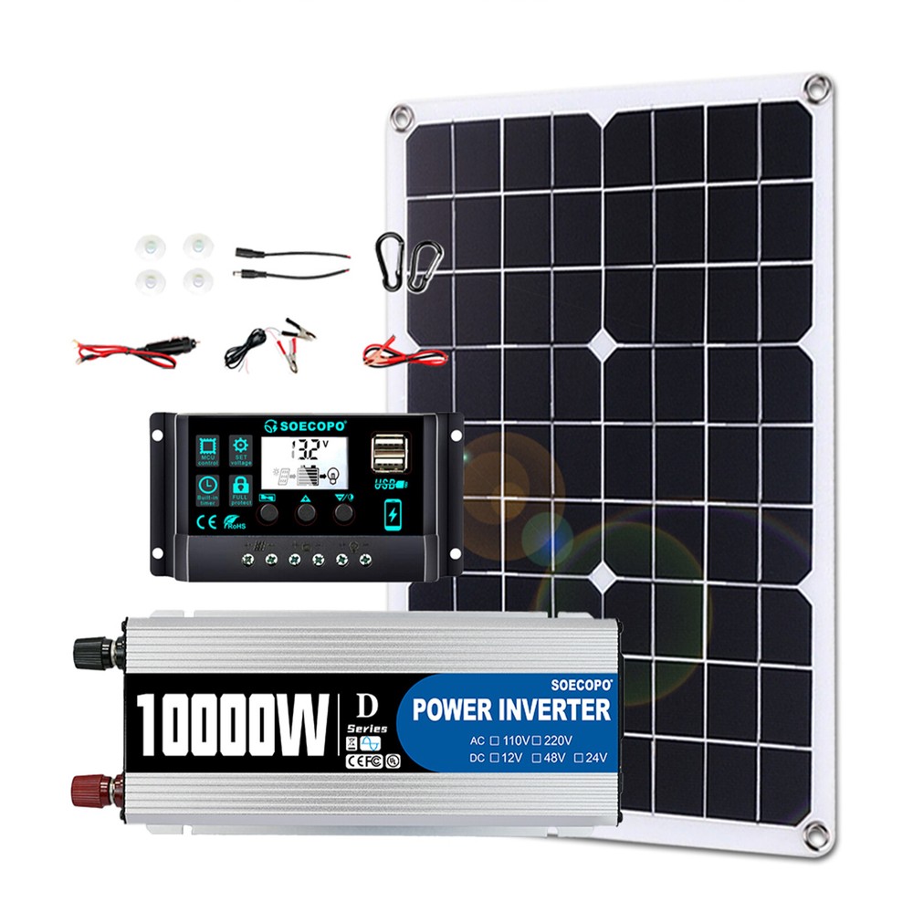 10000W Solar System DC12V to 110V Inverter 100A Controller 20W-500W Panel