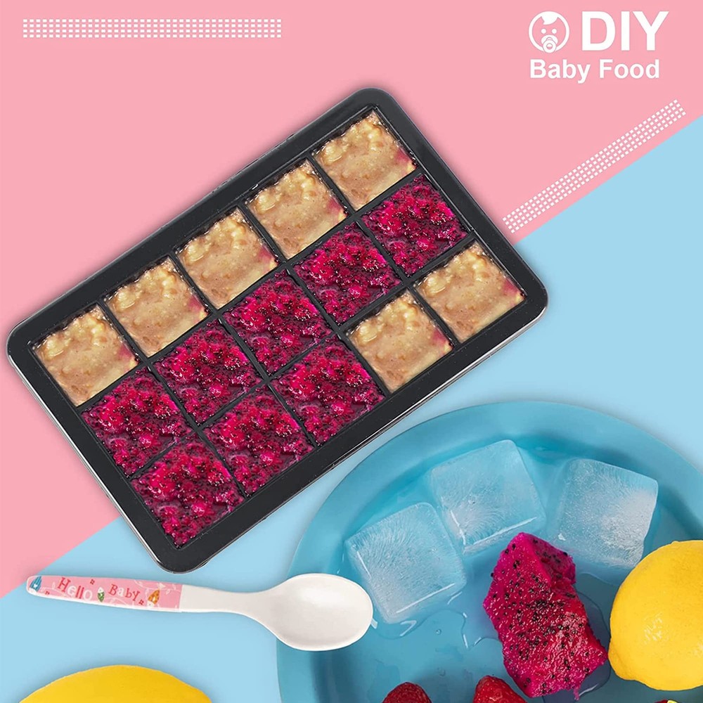2 Pack 15-Cavity Silicone Ice Cube Trays Square Ice Cube Molds with Lids