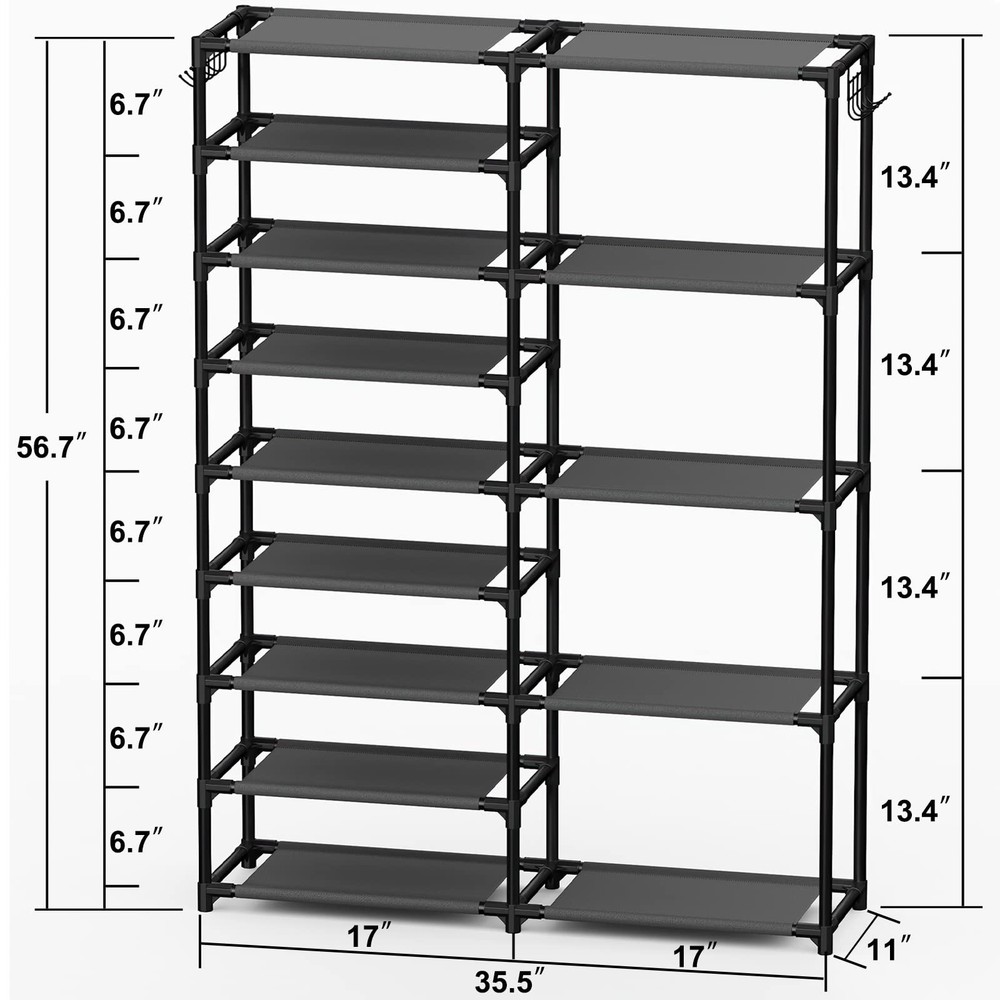 CSXGBAB Tall Garage Shoe Rack Large Capacity,Two Rows Versatile Hooks Storage