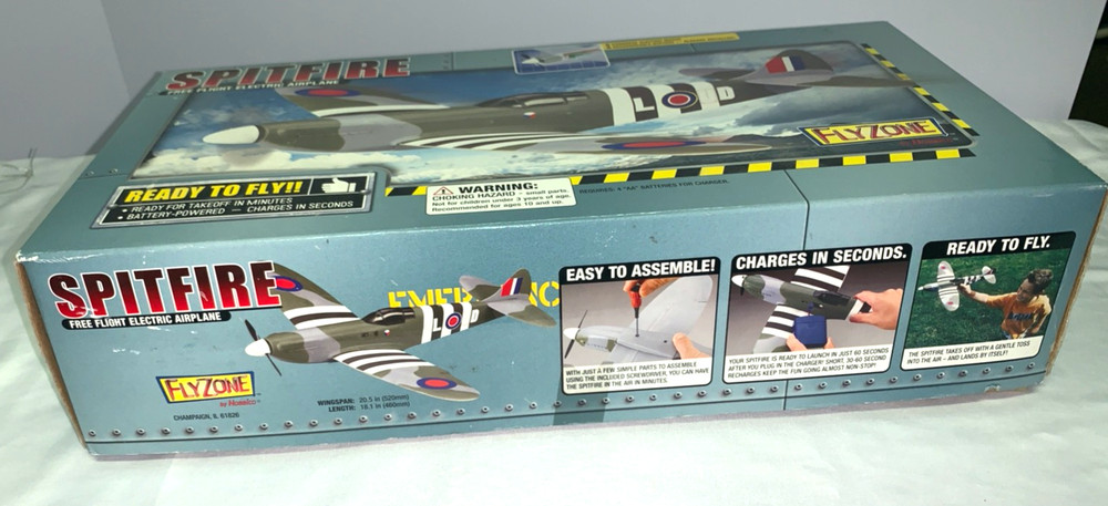 Spitfire Free Flight Electric Motor Rechargeable Battery Airplane Untested
