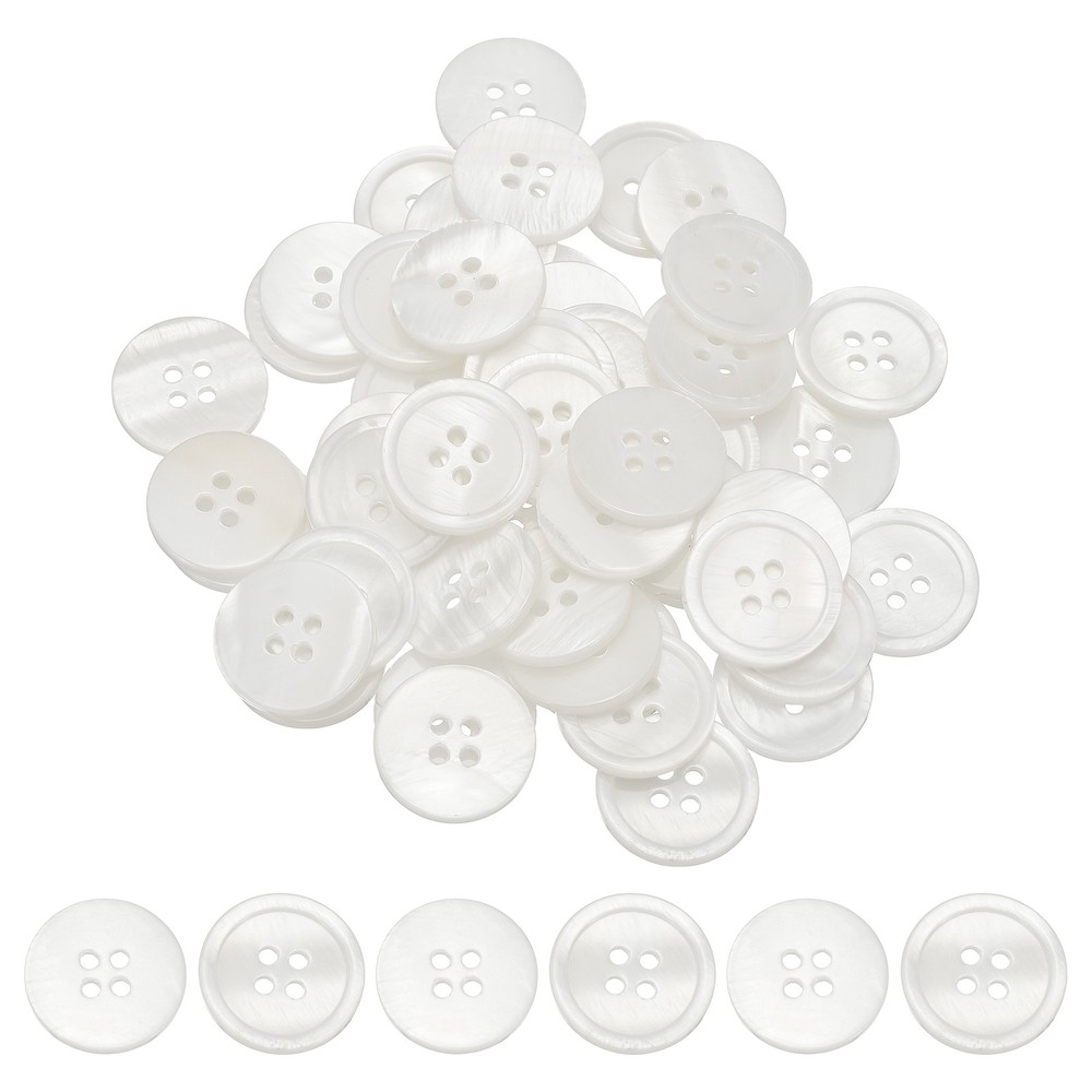 Natural Shell Button 4 Hole Shell Round Sewing Buttons 18 mm & 50 Pack & White