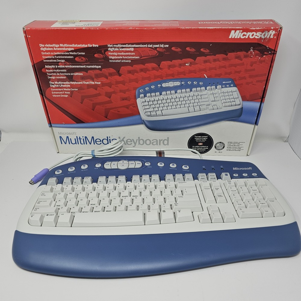 Vintage Microsoft Multimedia Keyboard Model 1.0A Blue/White PS/2 Wired