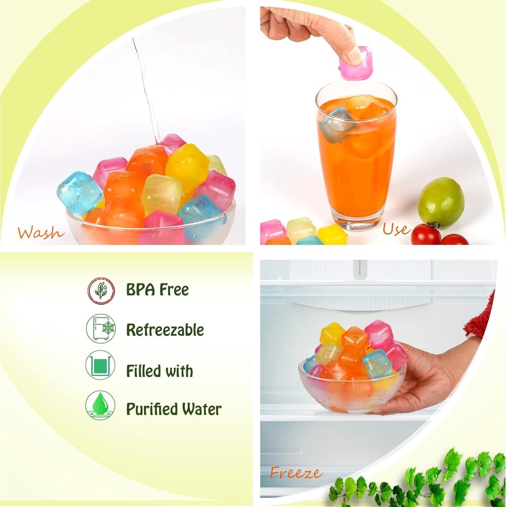 Reusable Ice Cube Plastic Ice Cubes 65 Pack Colorful Refreezable Ice Cubes fo...