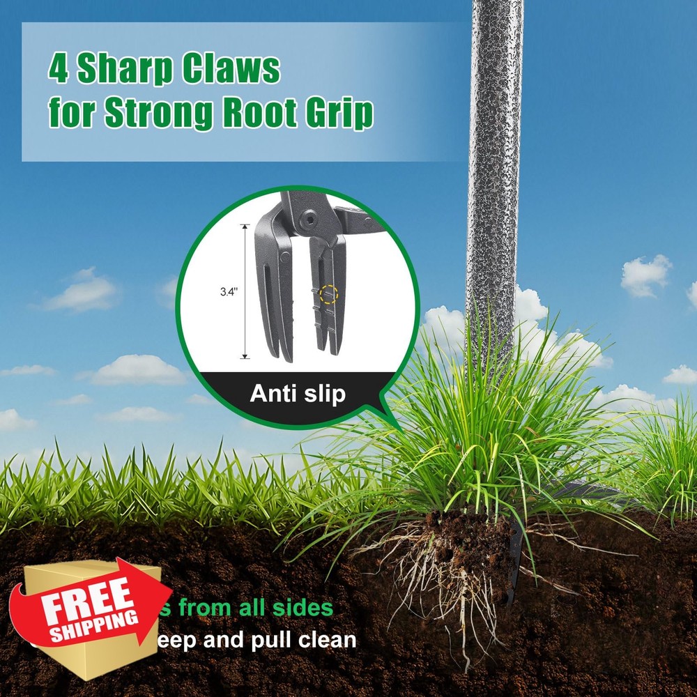 Lilyvane Weed Puller Tool, Stand Up, 60" Handle, 4 Claw Head