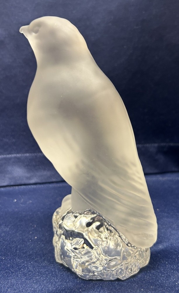 Vintage CRYSTAL FROSTED BIRD ON CLEAR BASE 7”