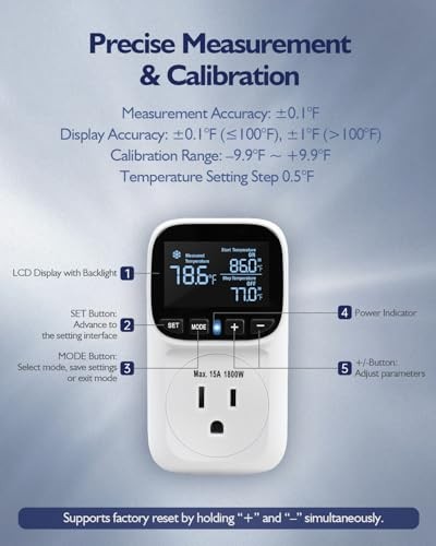 Digital Temperature Controller, Heating & Cooling Thermostat Plug Outlet, White