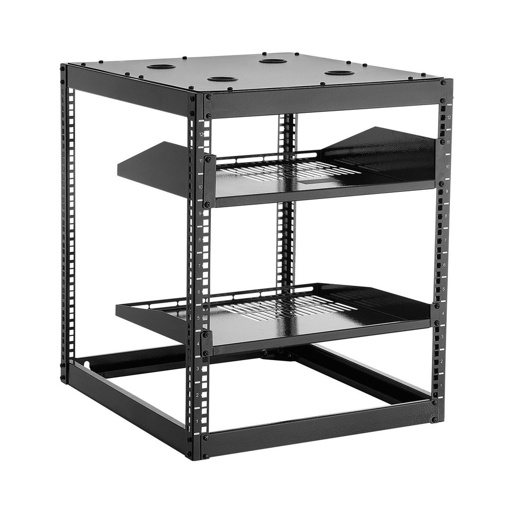 12U Floor Wall Rack 23in Depth Open Frame 500lb Load 4-Post Built
