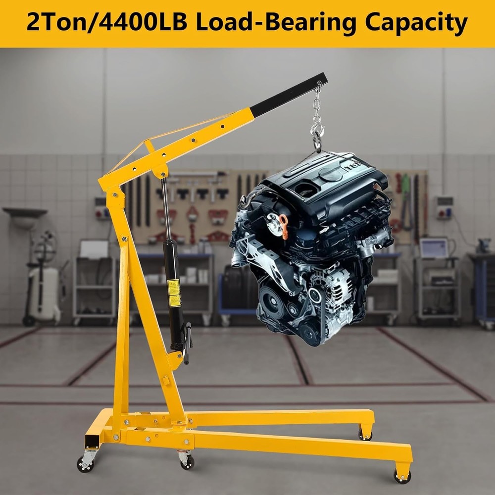 2Ton/4400lbs Folding Engine Crane Cherry Picker Hydraulic Hoist Workshop Lifter