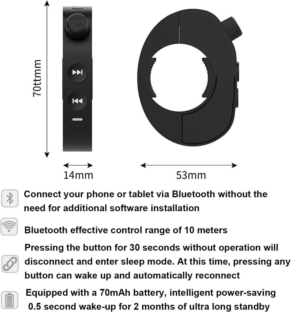 Black Wireless Bluetooth Media Button Remote Controller For Motorcycle Handlebar
