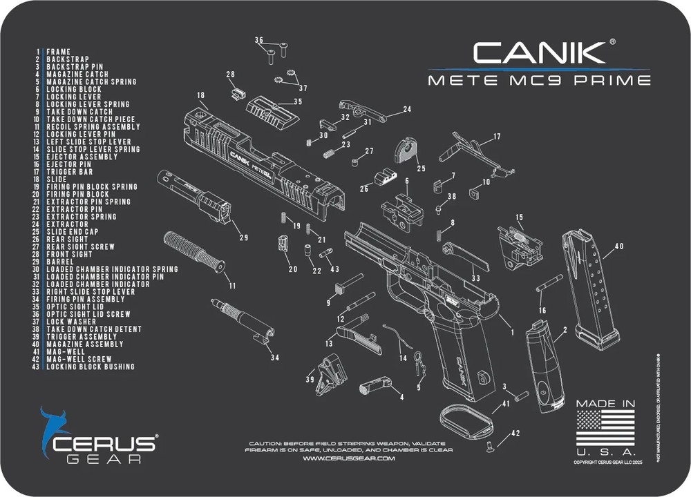 Canik METE MC9 Prime Schematic Handgun Mat Grey