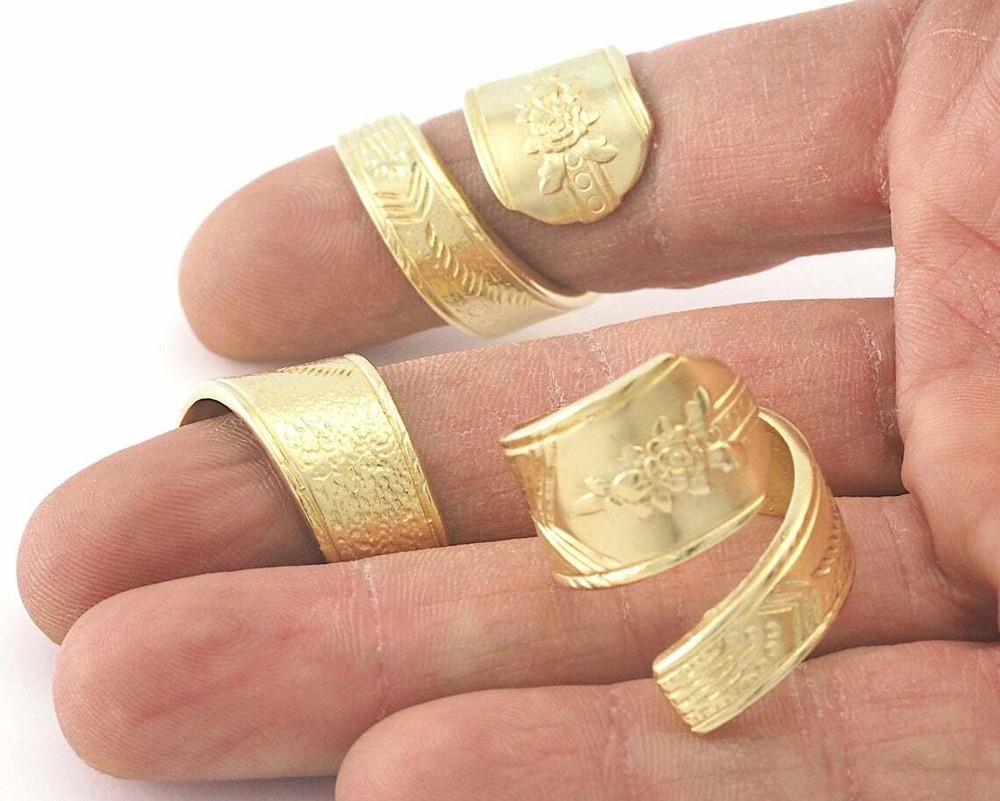 Spoon Blossom Wrap Ring Flower Adjustable Raw Brass 7us 4063