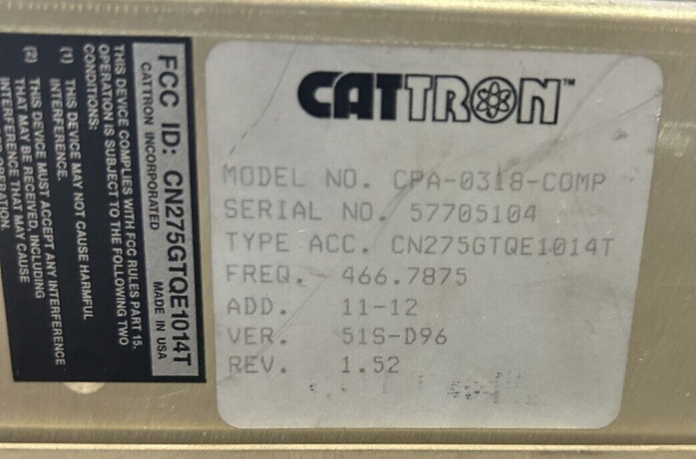 CATTRON THEIMEG CPA-0318-COMP RECEIVER DECODERS