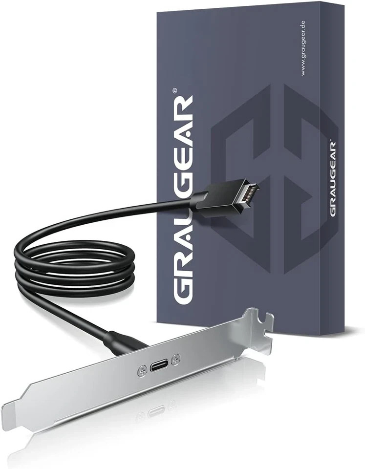 GRAUGEAR 20Gbps USB 3.2 Gen 2x2 USB-C Front Panel Type-C Adapter, Silver