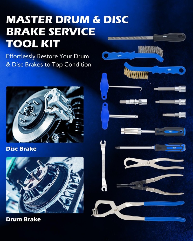 Orion Motor Tech Drum Brake Tool Kit, 15pc. Master & Disc Blue