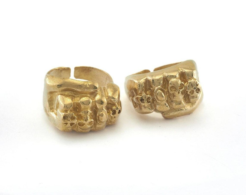 Punch Skull Adjustable Ring Raw Brass (19mm 9US inner size) 964