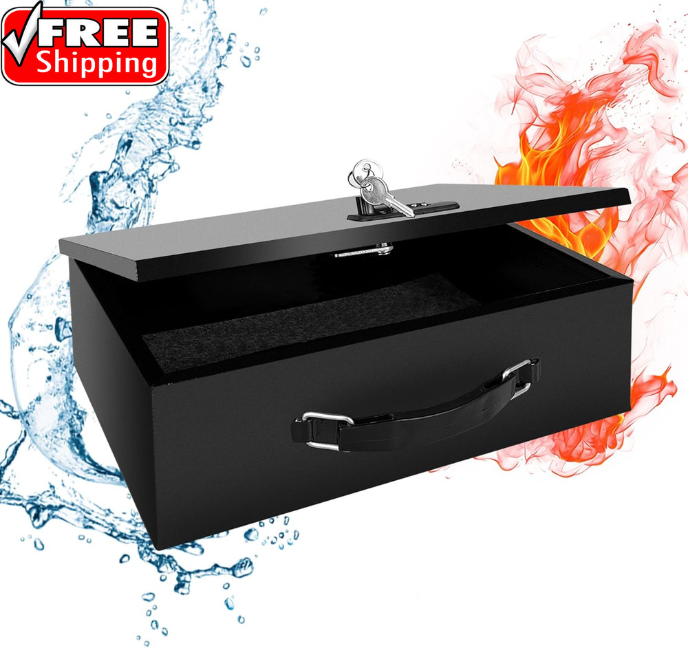 Fireproof Lock Box with Key and Combination Lock, Fire Safe Document Box, Portab