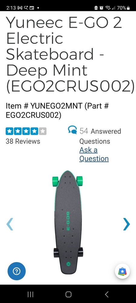 Yuneec E-GO 2 Electric Longboard in Deep Mint color( Needs Remote/charger