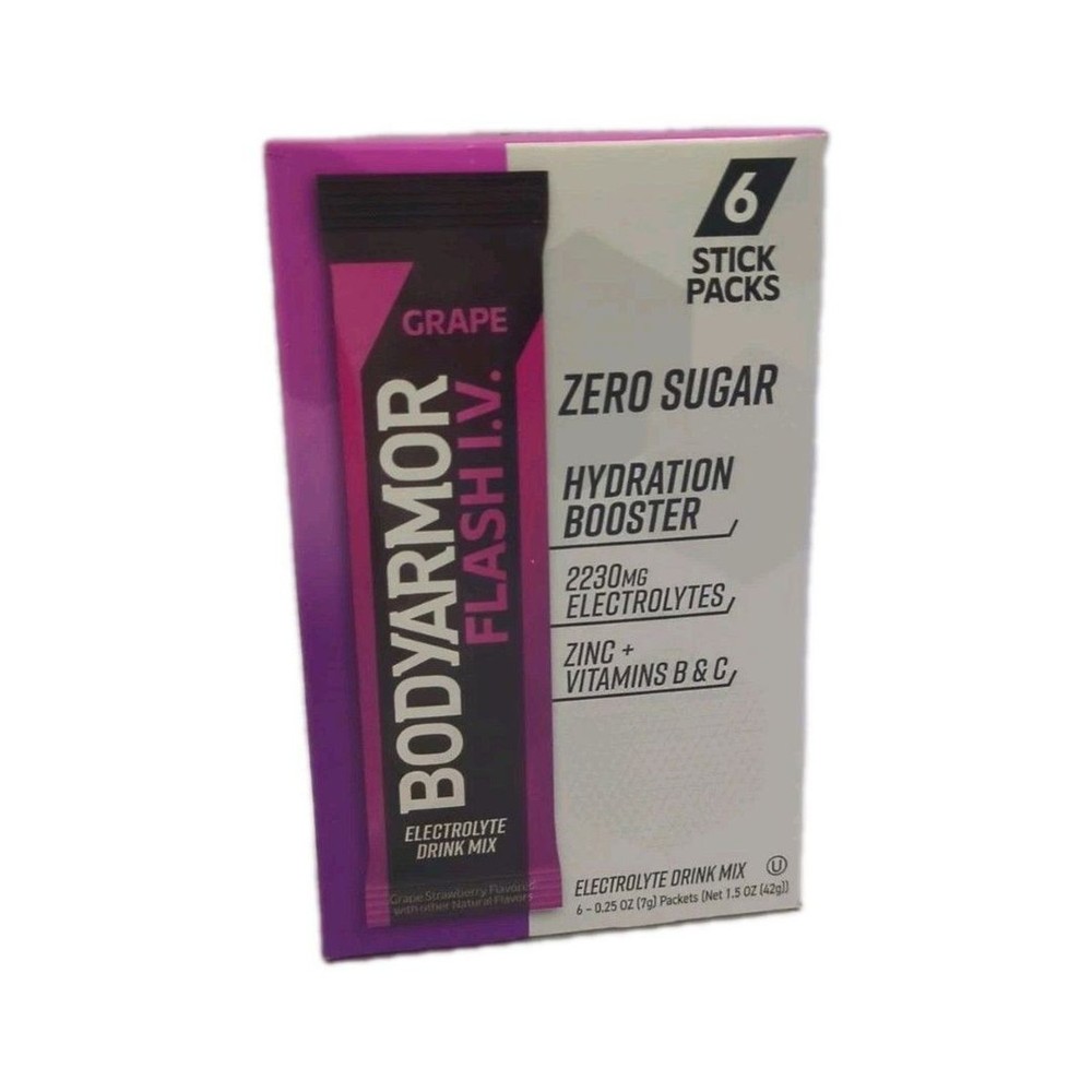 BODYARMOR Flash IV Electrolyte 6 Packets Grape - Zero Sugar - Hydration Booster