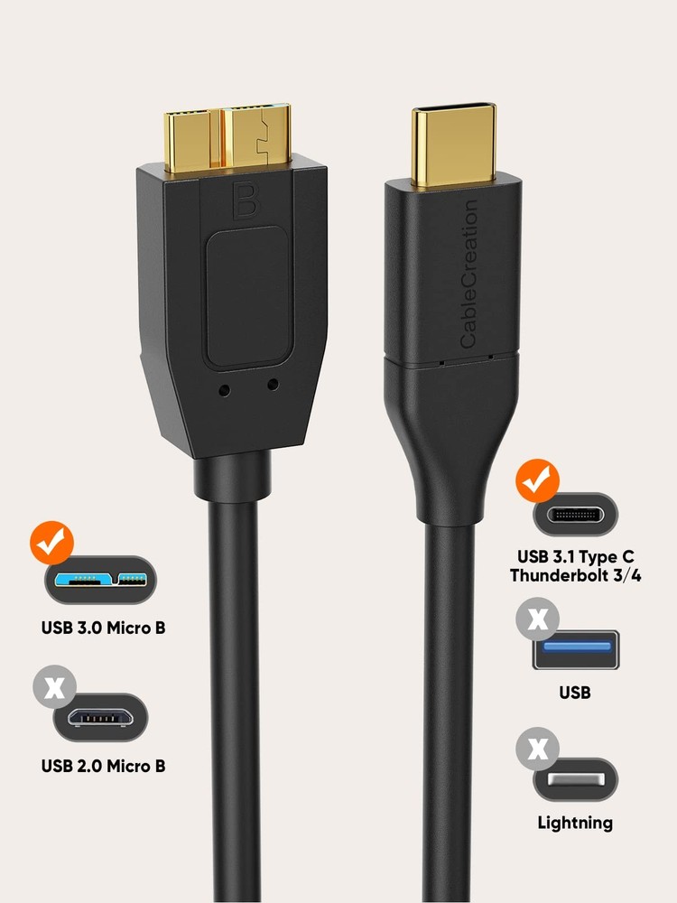 CableCreation USB C to Micro B Short Cable 1FT, 10G B 1 ft, Black