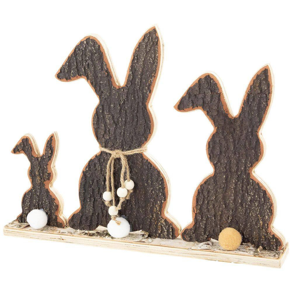 Rabbit Trio Wooden Tree Bark Easter Decoration-15.75 In.