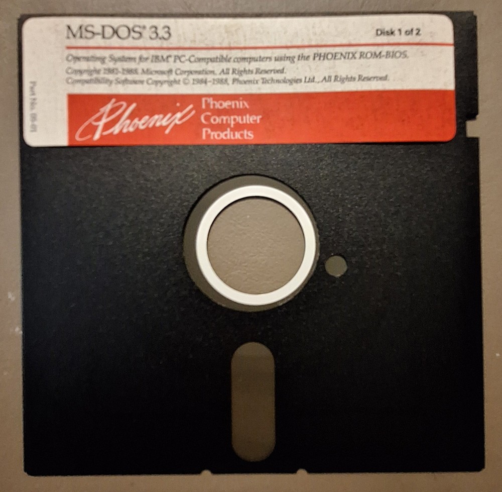 Vintage Phoenix 5.25" Floppy Disk Pair: MS-DOS 3.3 & GW-Basic 1988