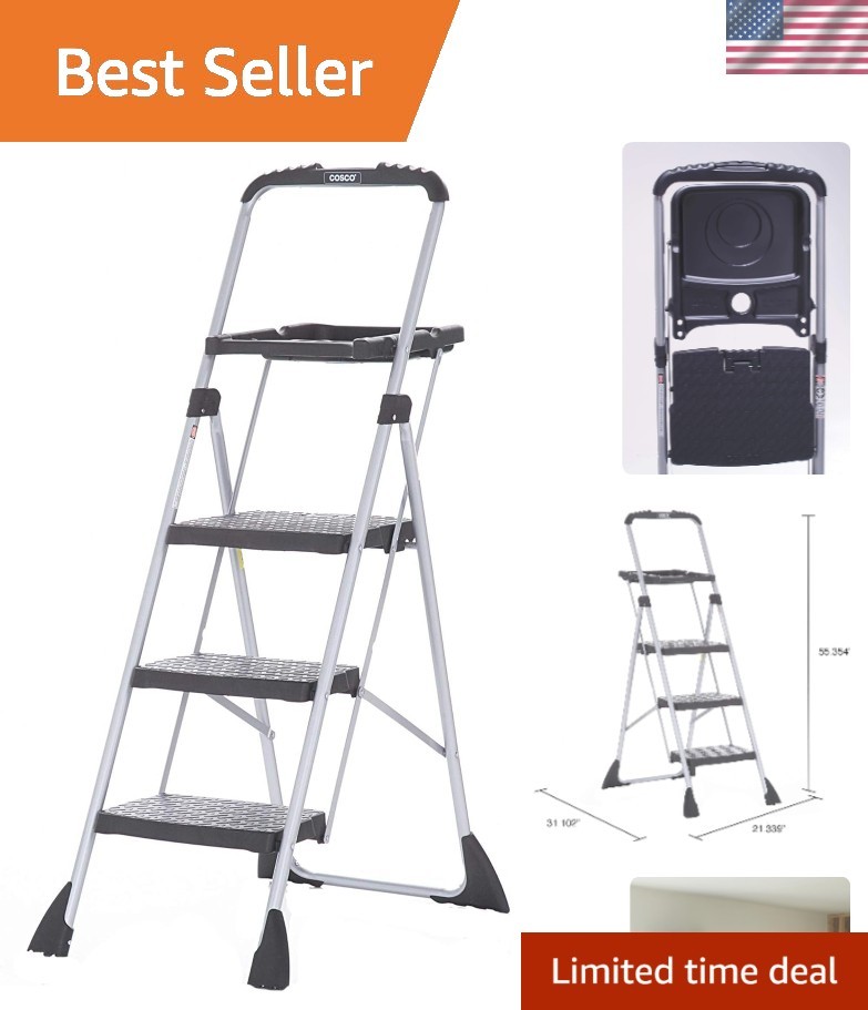 Max Steel Work Platform - Easy Fold One-Hand Lock, 225 lbs Capacity, Black