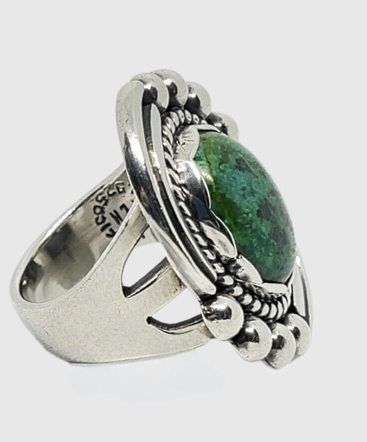 Taxco Mexico Sterling Silver Chrysocolla Eagle Mark 2 Ring Size 8