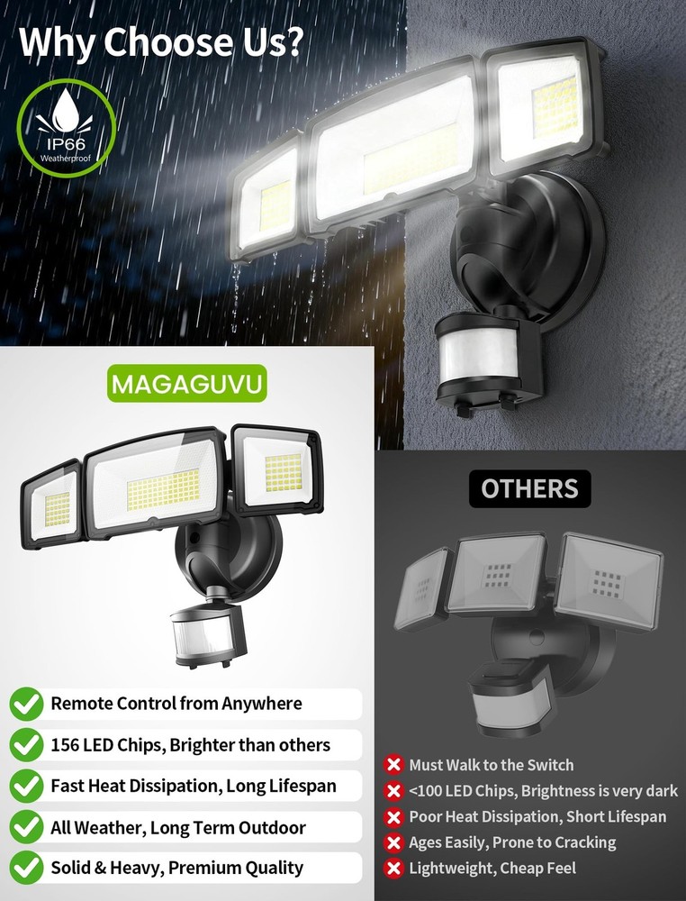 100W LED Security Lights, 11000LM Hardwired Flood Lights with Remote Control,...