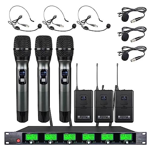 6 Channel Microphone Wireless Microphone System UHF 3 Handheld Mic 3 Headset 3