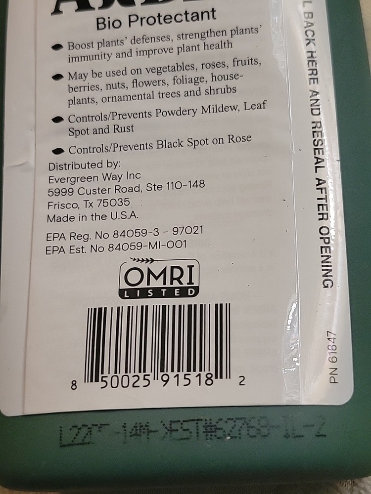 Arber 8oz Organic Bio Protectant Concentrate New