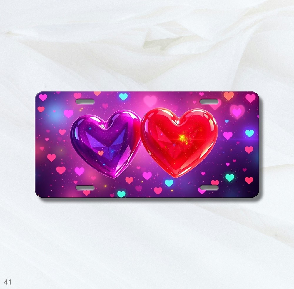 Bright Hearts License Plate Optional Text Auto Tag Birthday Gift