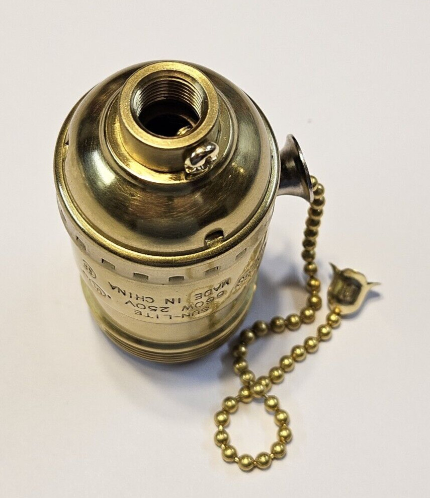 Solid Brass Pull Chain Industrial Style Lamp Socket With Uno Threads 48285JB