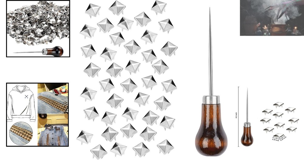 Rust-Resistant 10mm Pyramid Studs for Leather & Fabrics - 500 Count with Awl