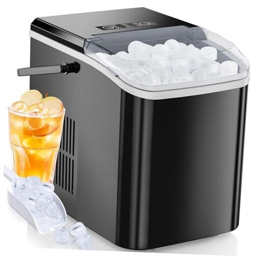 Ice Maker Machine with Handle,26lbs in 24Hrs,9 Handle-26.5Lbs/24H Sleek Black