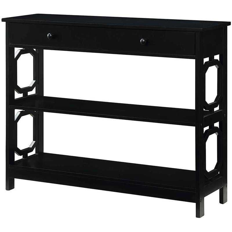 Pemberly Row Modern Storage Console Table in Black Wood Finish