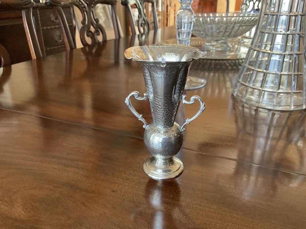 Marked Antique Hammered Silver Vase