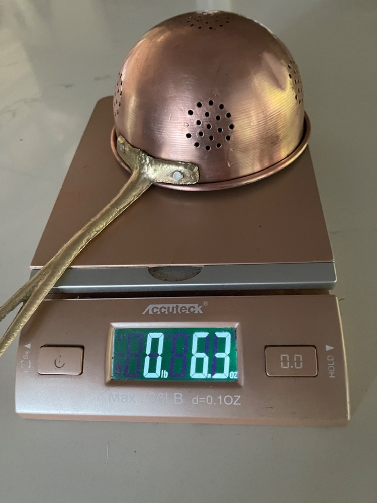 Vintage Copper Strainer , Long Handle, 5.5" D
