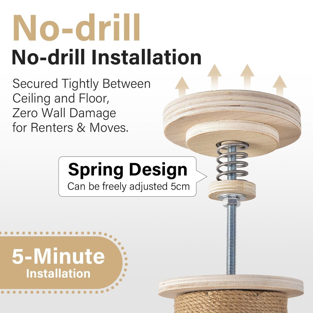 Floor To Ceiling Cat Tree 4 Layer 8.5-8.7 Ft Adjustable Height Climbing Tower