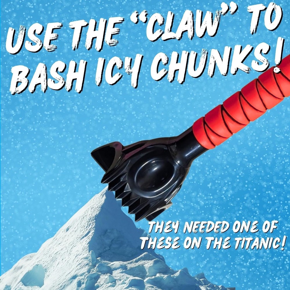 Versatile Ice Scraper with 28" Telescopic Handle - Brush, Chisel & Claw Features