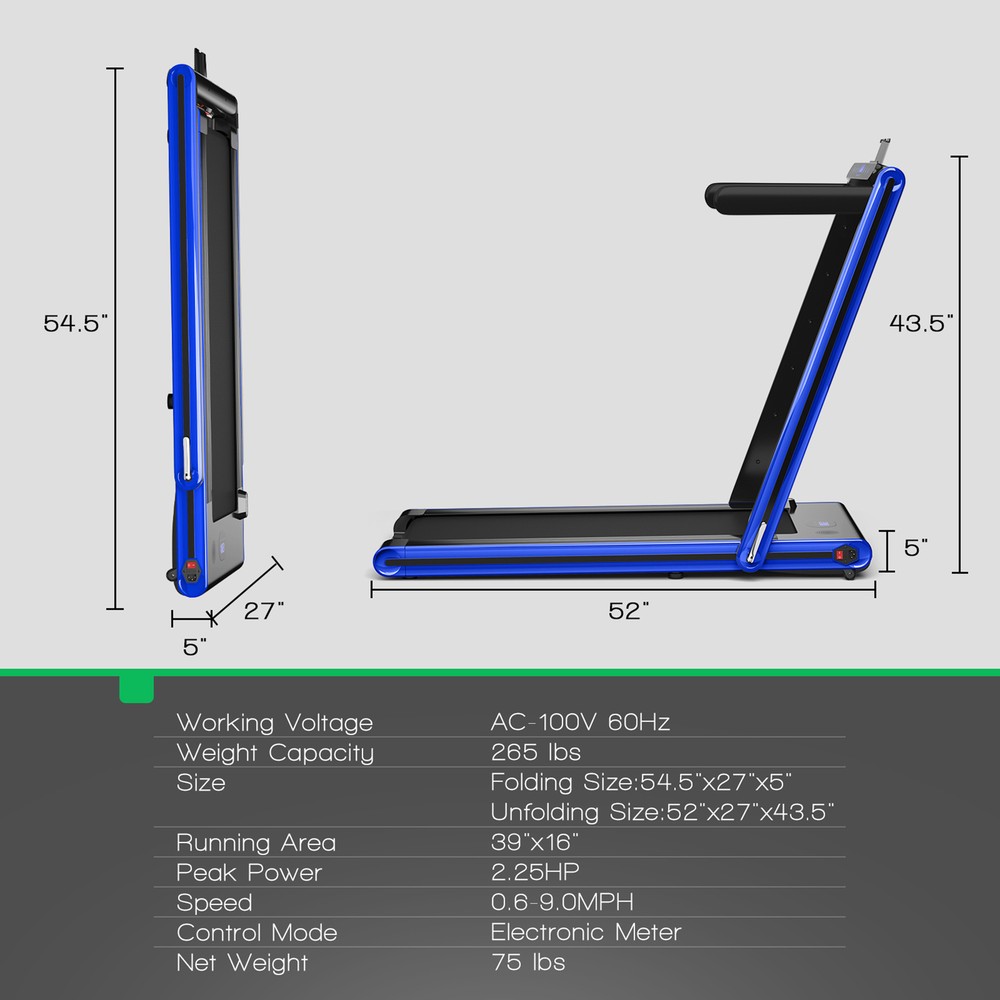 2.25HP Folding Treadmill 2-in-1 Walking Running Machine w/ APP & Remote Control