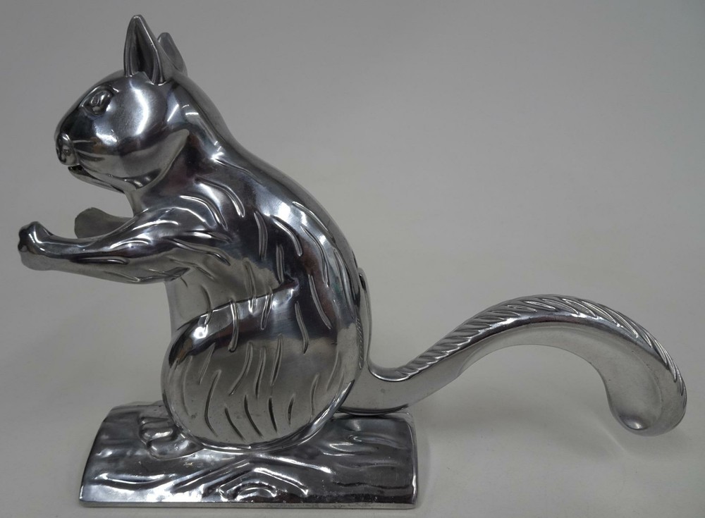 Cast Polished Aluminum 6" Squirrel Nutcracker Modern Retro