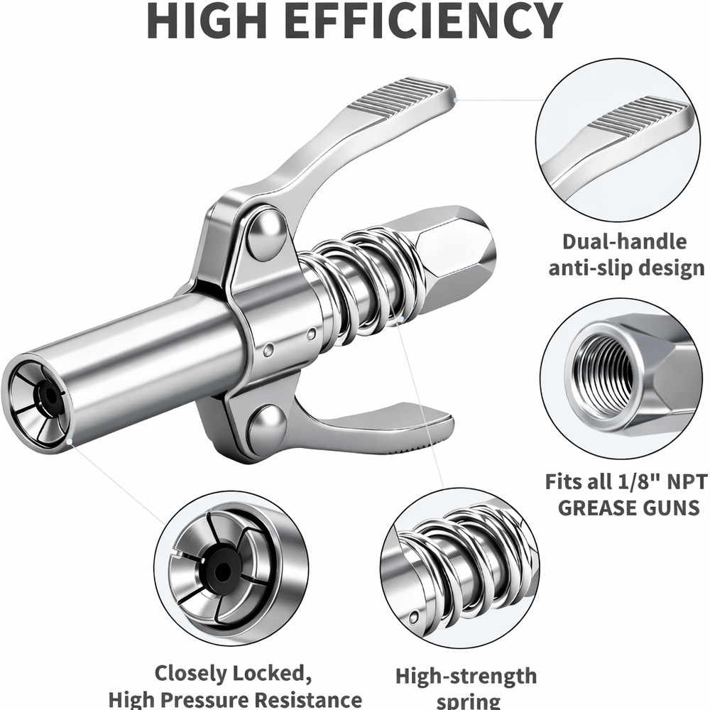 Grease Gun Coupler Double Handle Quick Release High Pressure Oil Nozzle
