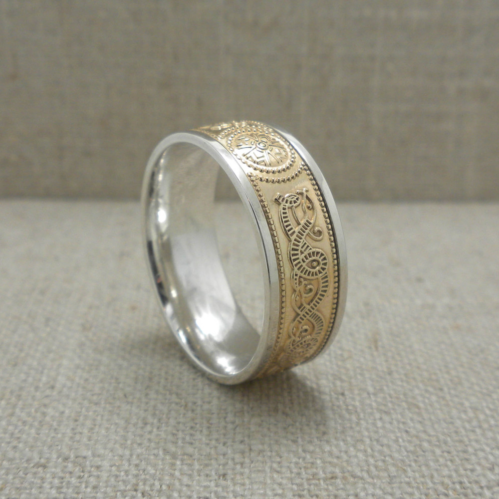 Silver & 10K Celtic Warrior Shield Wedding Ring Irish made BORU 12.25