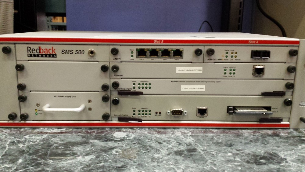 Redback Networks SMS 500 W/ ATM-1, ETHERNET, FORWARDING ENGINE, CONTROL ENGINE,