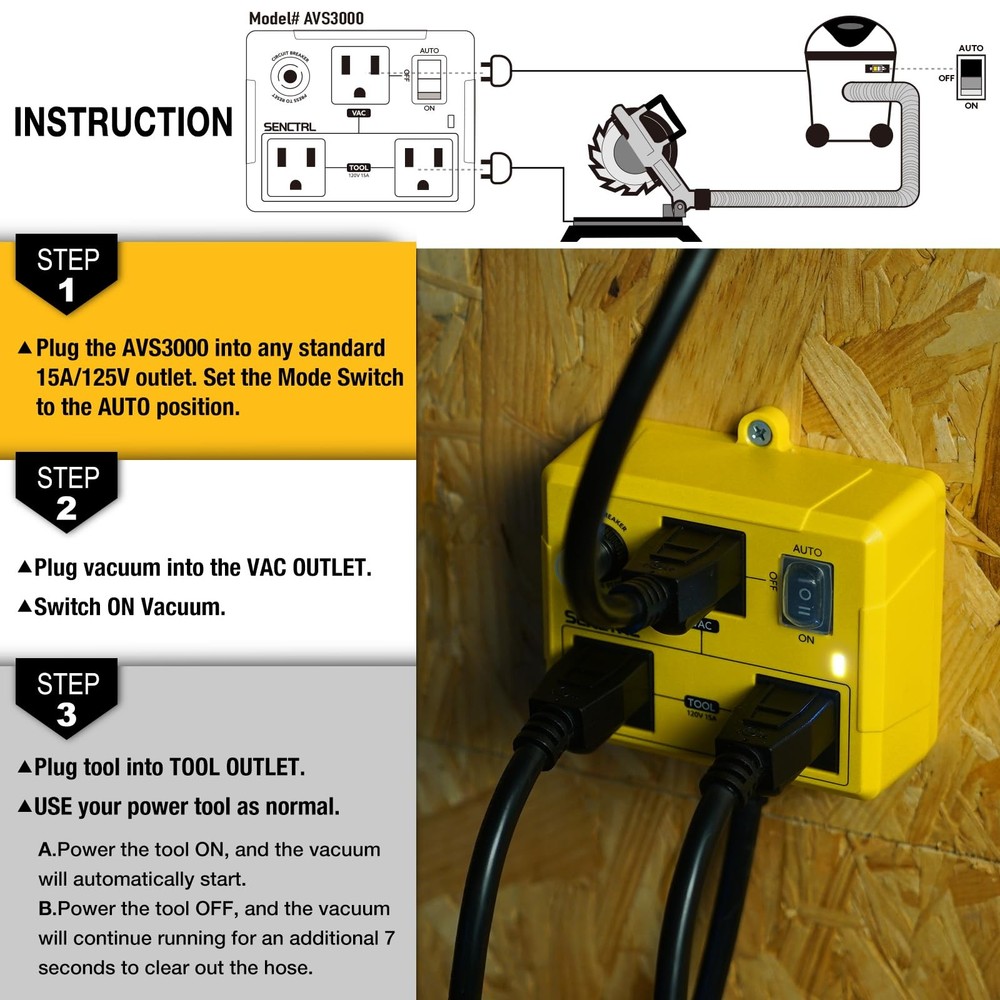 SENCTRL Automatic Vacuum Switch for Power Tools to Turn Dust Collector On...
